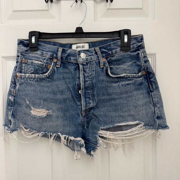 AGOLDE Parker Distressed Cut Off Shorts Size 27 Light Wash Rips Denim Jean - Picture 8 of 8